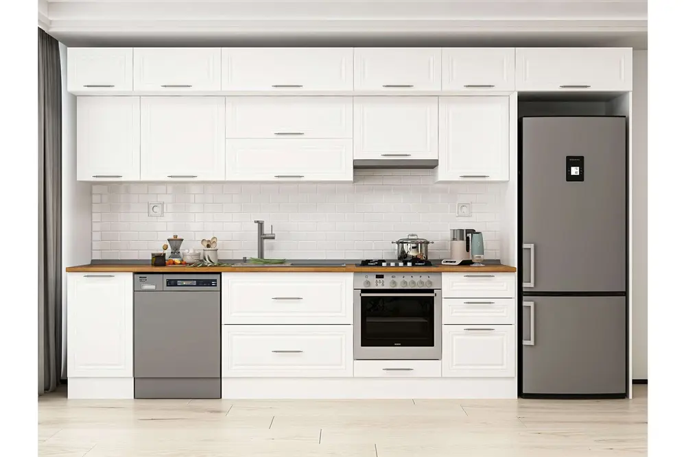 Alvinka 375X240 Cm Klasik Mebran Mutfak Dolabı, Mb E80S45S50 1 Mebran Beyaz Suntalam