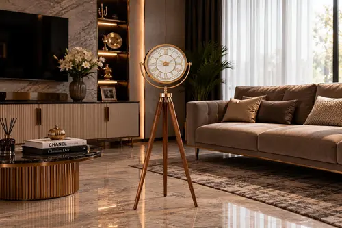Muyika Ahşap Ayaklı Gold Tripod Duvar Saati Gba