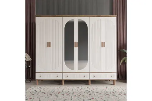 Bahar Gardırop, Krem, 6 Kapaklı