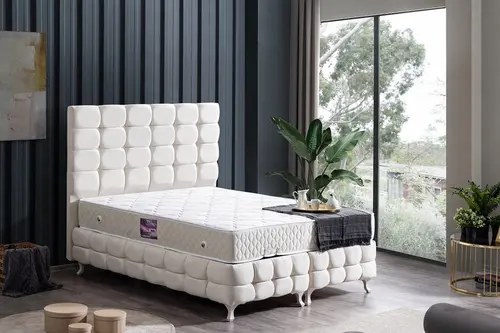 Duke Lux Baza Başlık Ve Yatak Seti, Krem, 90X200