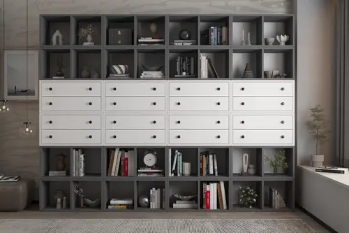 Zara 16 Çekmeceli Kitaplık Geniş Bölmeli Raf Dolabı Antrasit Beyaz Nrg Ktp 1126