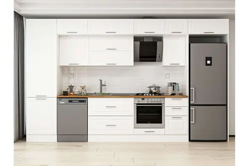 Alvinka 385X240 Cm Klasik Mebran Mutfak Dolabı, Mbb E80B60S45 2 Mebran Beyaz Suntalam