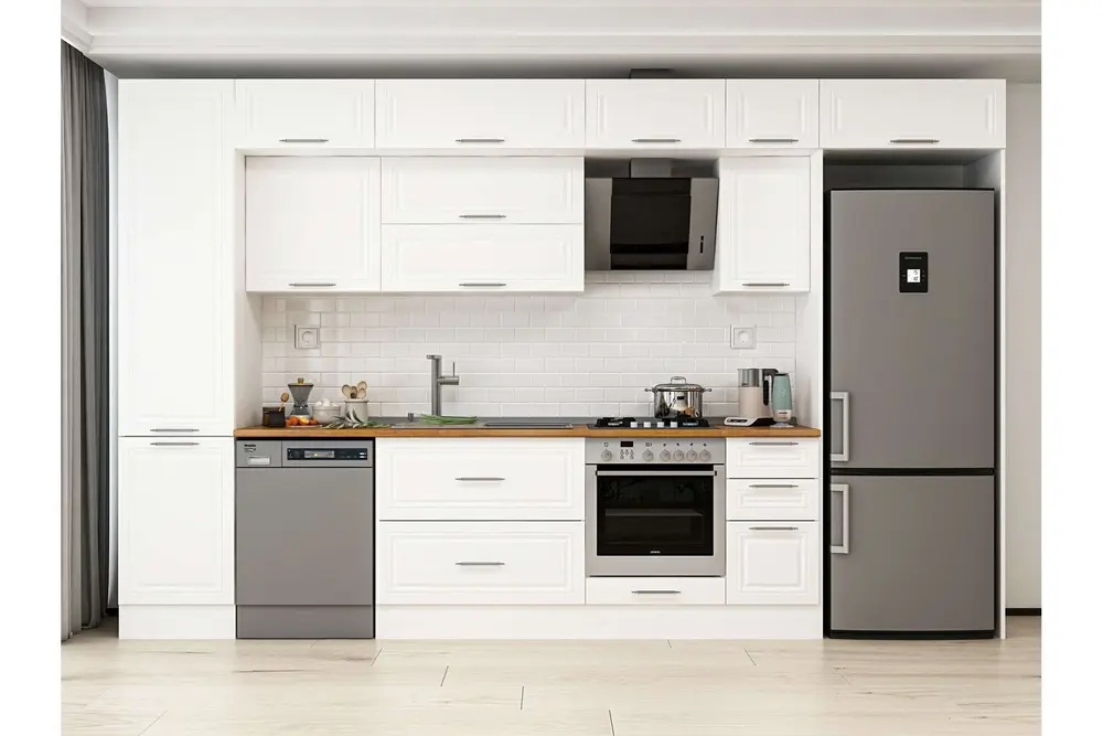 Alvinka 380X240 Cm Klasik Mebran Mutfak Dolabı, Mbb E90B50S40 2 Mebran Beyaz Suntalam