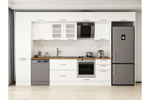 Alvinka 390X240 Cm Klasik Mebran Mutfak Dolabı, Mbb E90B50S50 3 Mebran Beyaz Suntalam