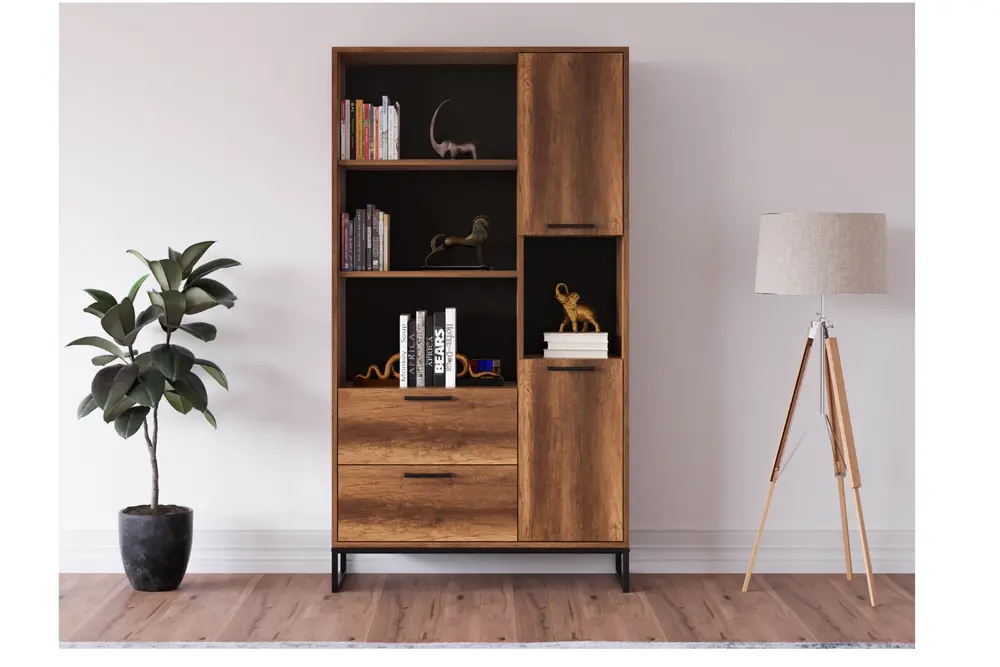 Furmet Modüler Yukon 2 Çekmeceli Kitaplık, 4 Raflı
