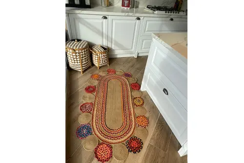 Halımax Milda Hasırlı Renkli Örgülü Jüt Kilim, 80X150