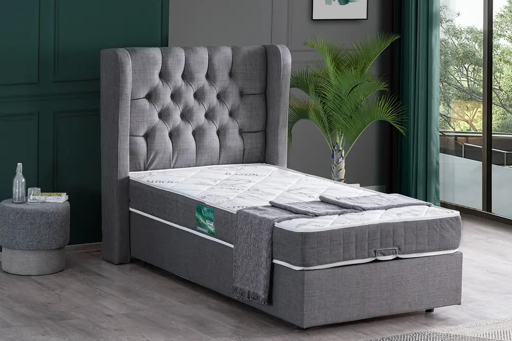 Riga Baza Başlık Ve Comfort Yatak Seti, Gri, 90X190