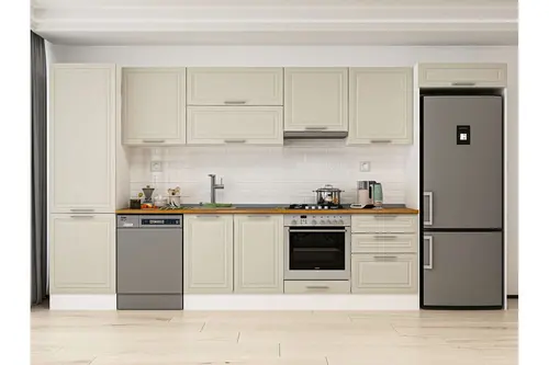 Alvinka 400X222 Cm Klasik Mebran Mutfak Dolabı, Mbb E80B60S60 1 Mebran Kumtaşı Suntalam