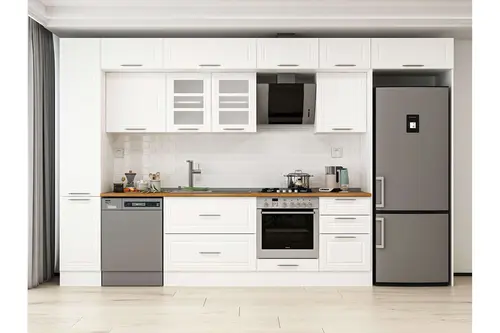 Alvinka 380X240 Cm Klasik Mebran Mutfak Dolabı, Mbb E90B40S50 3 Mebran Beyaz Suntalam