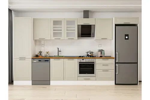 Alvinka 410X222 Cm Klasik Mebran Mutfak Dolabı, Mbb E90B60S60 3 Mebran Kumtaşı Suntalam