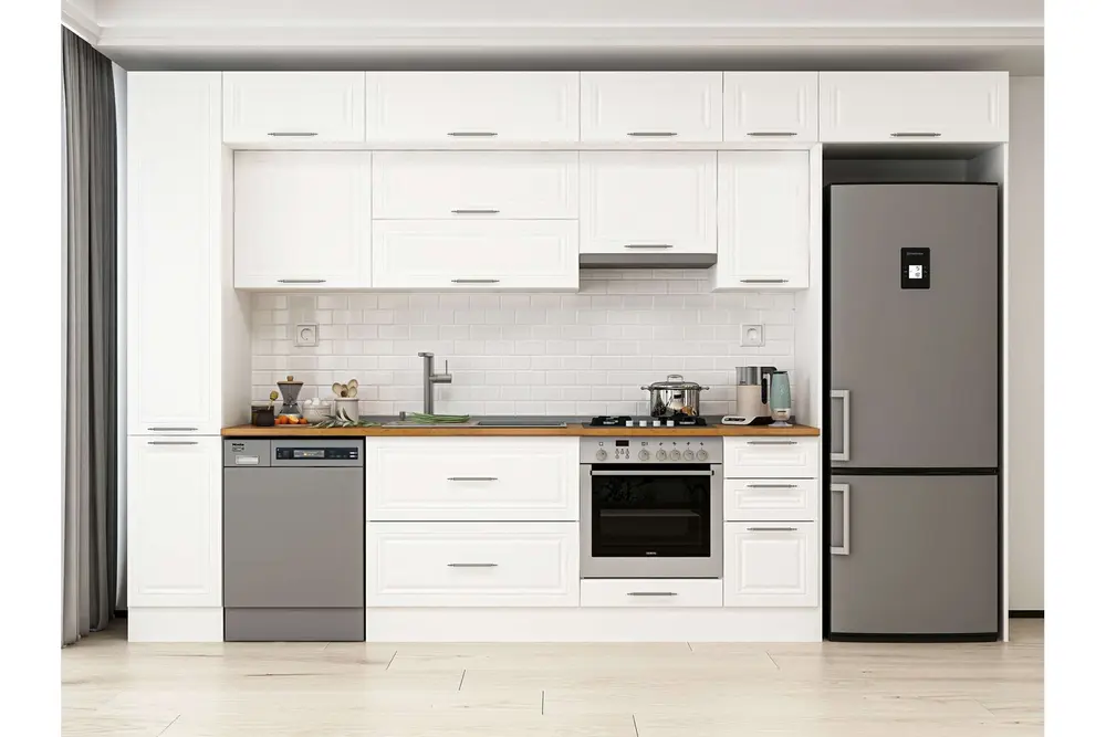 Alvinka 360X240 Cm Klasik Mebran Mutfak Dolabı, Mbb E80B40S40 1 Mebran Beyaz Suntalam