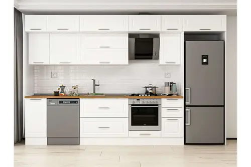 Alvinka 370X240 Cm Klasik Mebran Mutfak Dolabı, Mb E90S40S40 2 Mebran Beyaz Suntalam