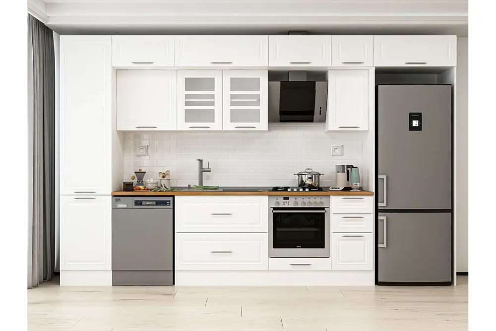 Alvinka 380X240 Cm Klasik Mebran Mutfak Dolabı, Mbb E90B50S40 3 Mebran Beyaz Suntalam
