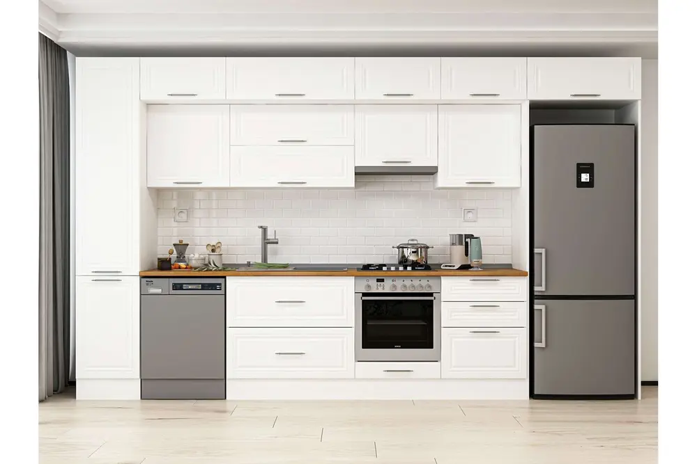 Alvinka 395X240 Cm Klasik Mebran Mutfak Dolabı, Mbb E90B45S60 1 Mebran Beyaz Suntalam