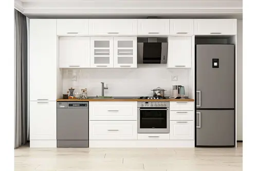 Alvinka 375X240 Cm Klasik Mebran Mutfak Dolabı, Mbb E80B50S45 3 Mebran Beyaz Suntalam