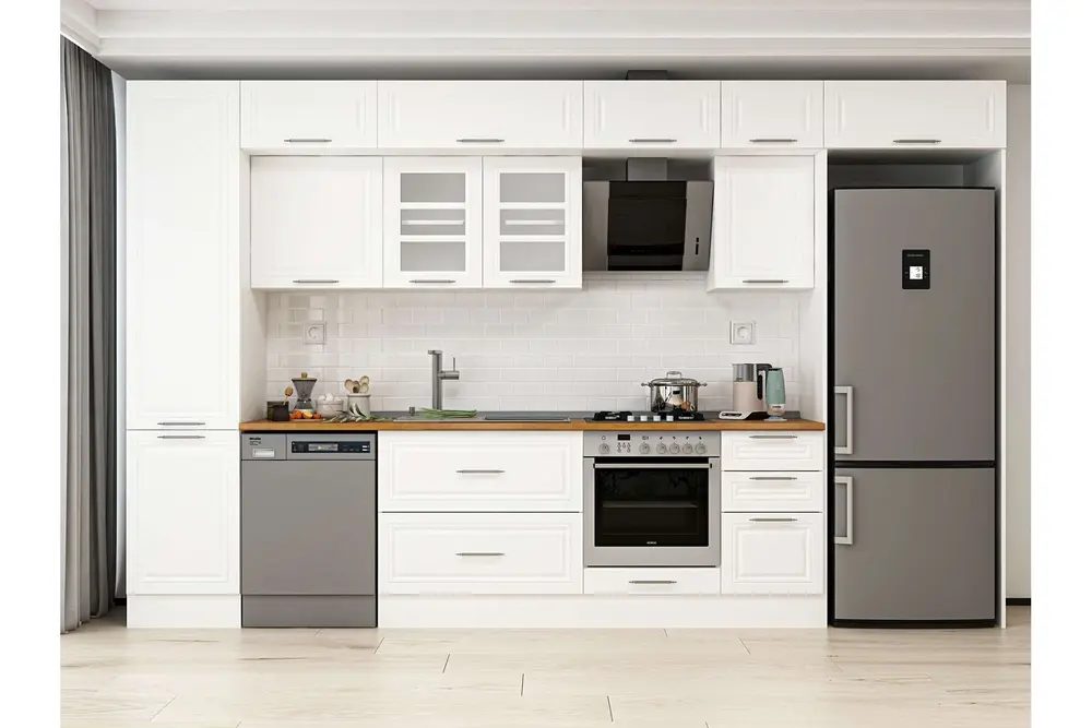 Alvinka 375X240 Cm Klasik Mebran Mutfak Dolabı, Mbb E80B50S45 3 Mebran Beyaz Suntalam