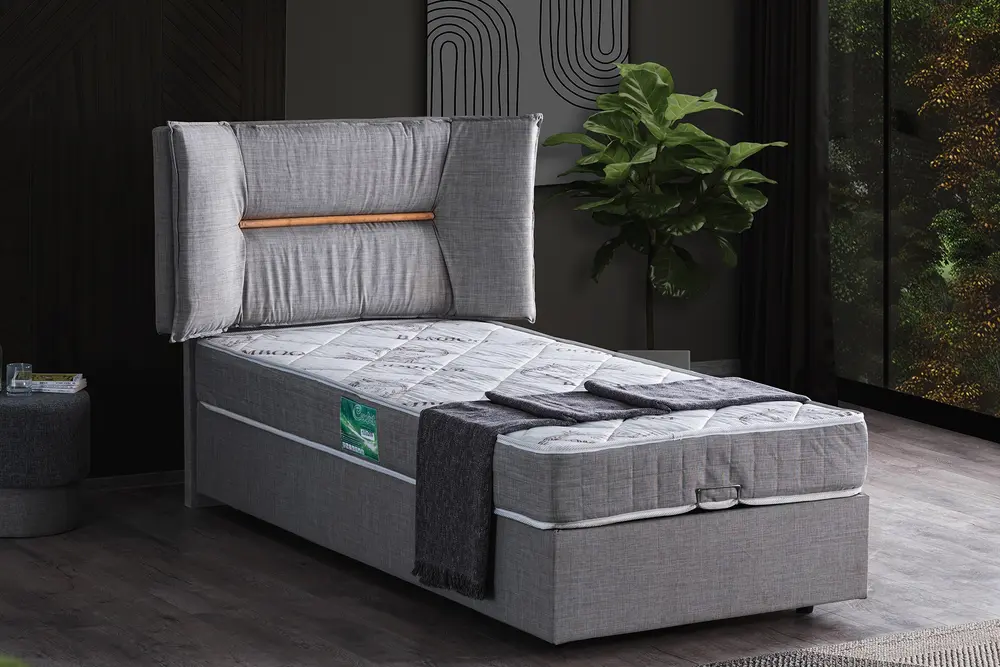 Lizbon Baza Başlık Ve Comfort Yatak Seti, Gri, 90X190
