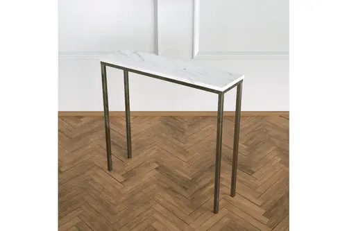 Shiny Metal Dresuar, Eskitme Pirinç Ayak, Beyaz Mermer Tabla