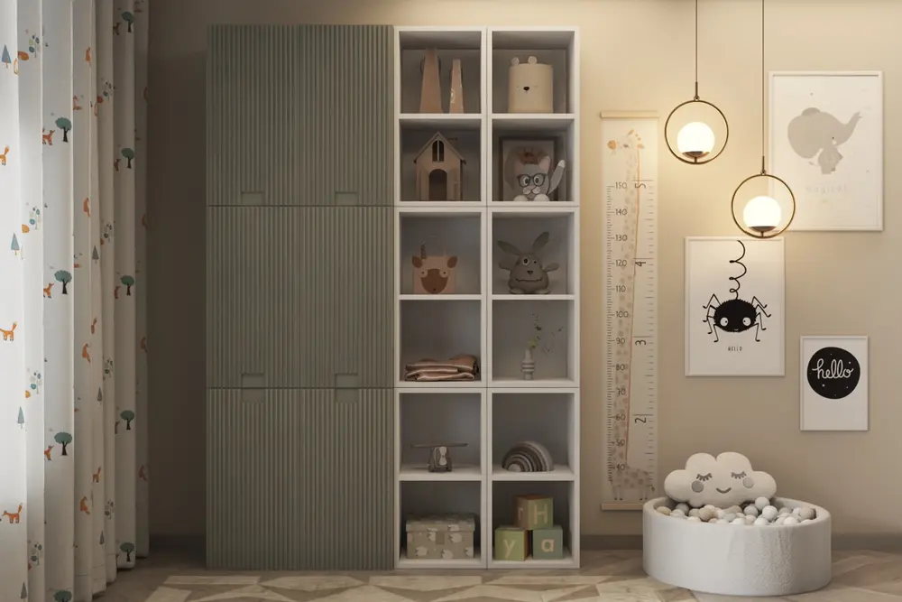 Leon Yeşil Desenli Kapaklı Çocuk Kitaplığı Beyaz Çok Amaçlı Düzenleyici Çocuk Odası Dolabı Nrg Od 1012