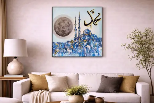 Soyut Mavi Ve Altın Temalı Orijinal Yağlı Boya Tablo