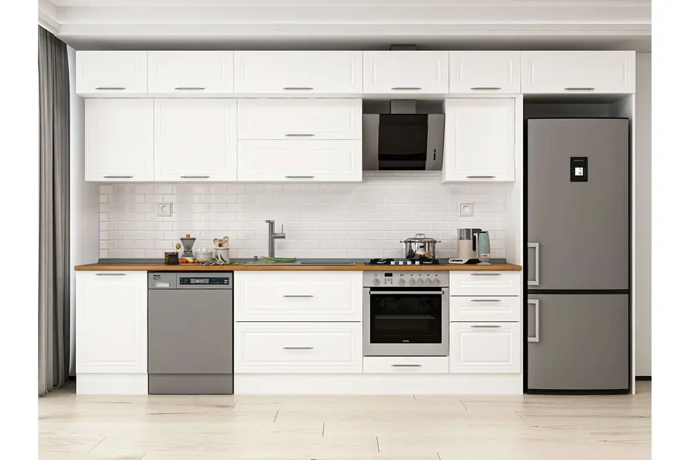 Alvinka 390X240 Cm Klasik Mebran Mutfak Dolabı, Mb E90S50S50 2 Mebran Beyaz Suntalam