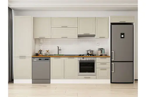 Alvinka 395X222 Cm Klasik Mebran Mutfak Dolabı, Mbb E90B60S45 1 Mebran Kumtaşı Suntalam