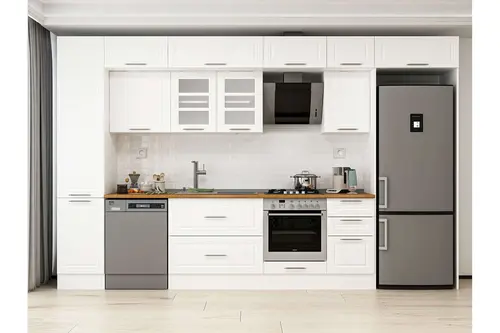 Alvinka 380X240 Cm Klasik Mebran Mutfak Dolabı, Mbb E90B45S45 3 Mebran Beyaz Suntalam