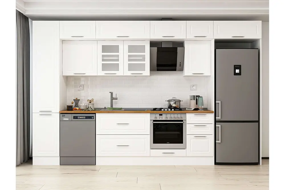 Alvinka 380X240 Cm Klasik Mebran Mutfak Dolabı, Mbb E90B45S45 3 Mebran Beyaz Suntalam