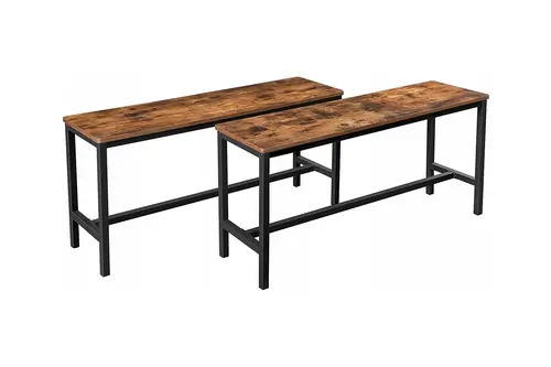 Baro Siyah Metal Ahşap Bench, 2 Adet