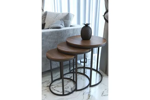 Tubihome Zigon Sehpa Takımı, Yuvarlak, Ceviz