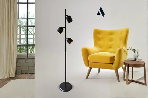Horion 3 Başlıklı Metal Lambader, Siyah