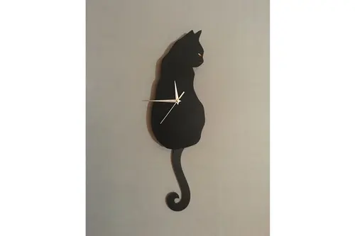 Siyah Kedi Dekoratif Sarkaçlı Duvar Saati