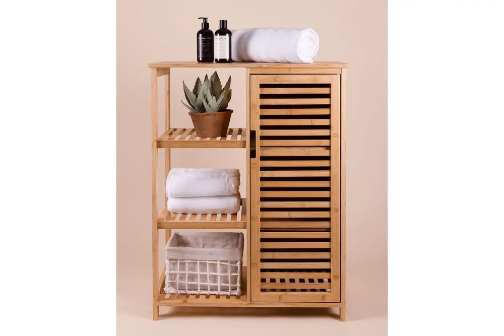 The Mia Bambu 4 Katlı Kapaklı Dolap Raf, 87X66X33 Cm