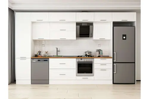 Alvinka 390X240 Cm Klasik Mebran Mutfak Dolabı, Mbb E80B50S60 2 Mebran Beyaz Suntalam