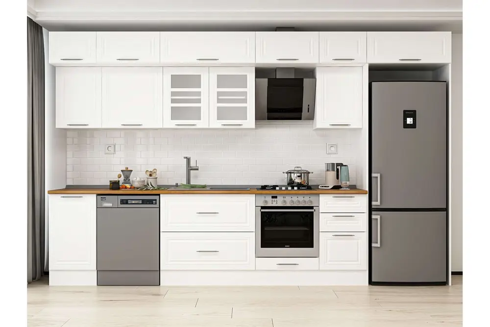 Alvinka 370X240 Cm Klasik Mebran Mutfak Dolabı, Mb E80S45S45 3 Mebran Beyaz Suntalam