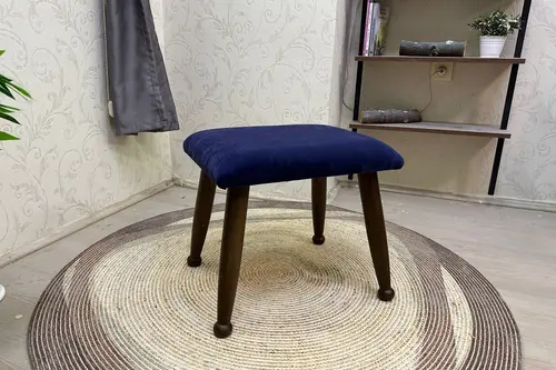 Trend Puf, Lacivert, Ceviz Ahşap Ayak