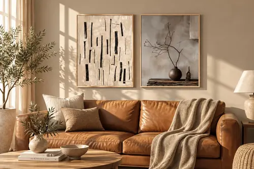 Muyika İkili Organik Çizgi Sanatsal Baskı Tablo 70X50Cm