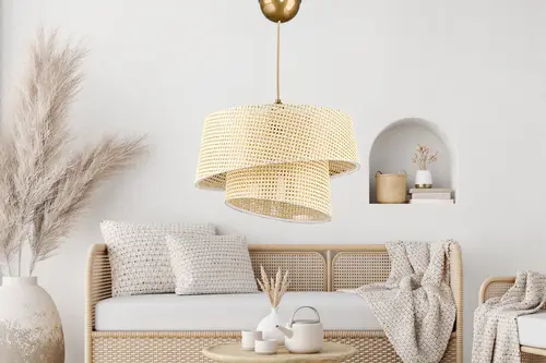 Evlight Eftelya Hazeran Rattan 2 Katlı Sarkıt Avize, Krem