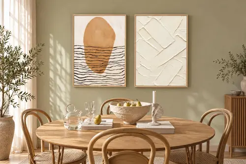 Muyika İkili Amorf Lekeli Kontrast Çizgili Tablo 50X35Cm