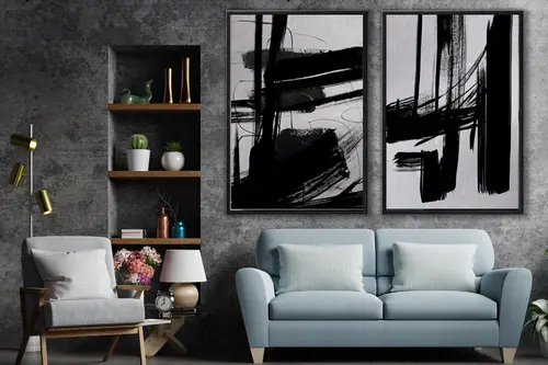 Ahşap Traverten Dokulu Soyut Resım Tablo, 60X90, 19 2'Li