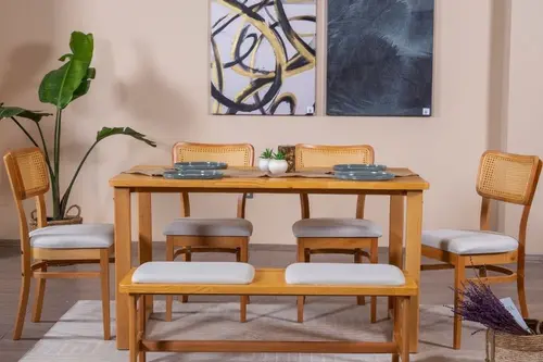 Hazeran İskandinav Masa Takımı, 4 Sandalye 1 Bench, 80X140
