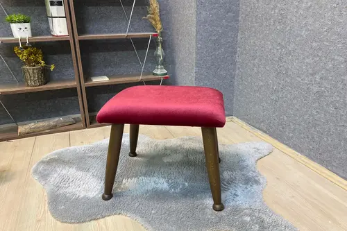 Trend Puf, Bordo, Ceviz Ahşap Ayak