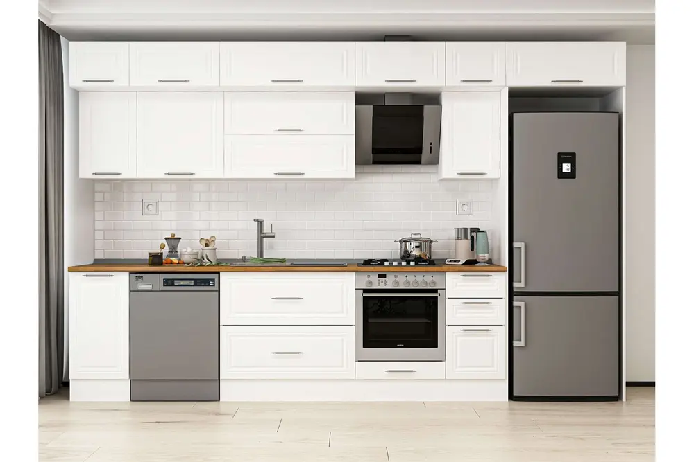 Alvinka 360X240 Cm Klasik Mebran Mutfak Dolabı, Mb E80S40S40 2 Mebran Beyaz Suntalam