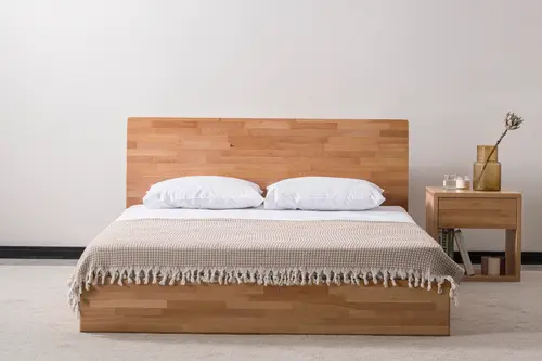 Nordik Ahşap Başlıklı Masif Kayın Karyola, Natural, 140X200