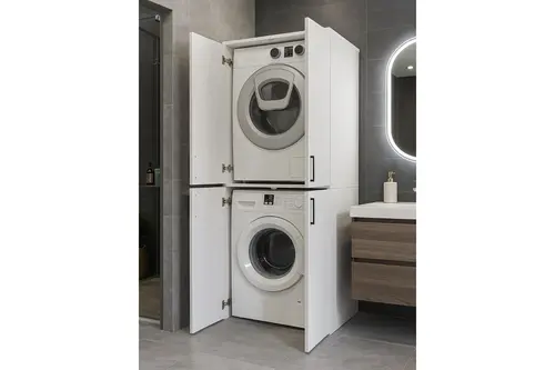 Tani Kapaklı Çamaşır Ve Kurutma Makinesi Dolabı, Beyaz