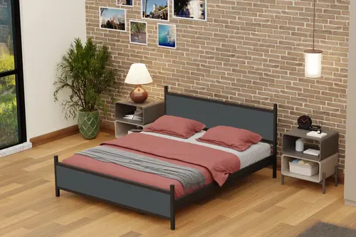 Gm Çift Kişilik Metal Siyah Antrasit Gri Karyola 160X200