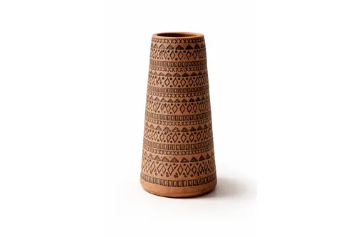 Siyah El Yapımı Terracotta Vazo Kabartmalı Boho Dekor
