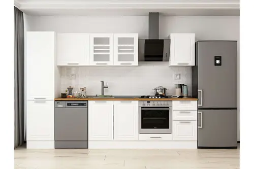 Alvinka 305X210 Cm Klasik Mebran Mutfak Dolabı, Mb E90B50S45 3 Mebran Beyaz Suntalam