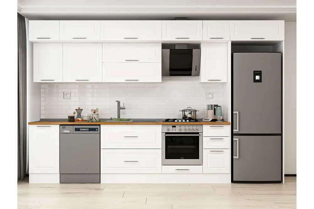 Alvinka 375X240 Cm Klasik Mebran Mutfak Dolabı, Mb E90S45S40 2 Mebran Beyaz Suntalam