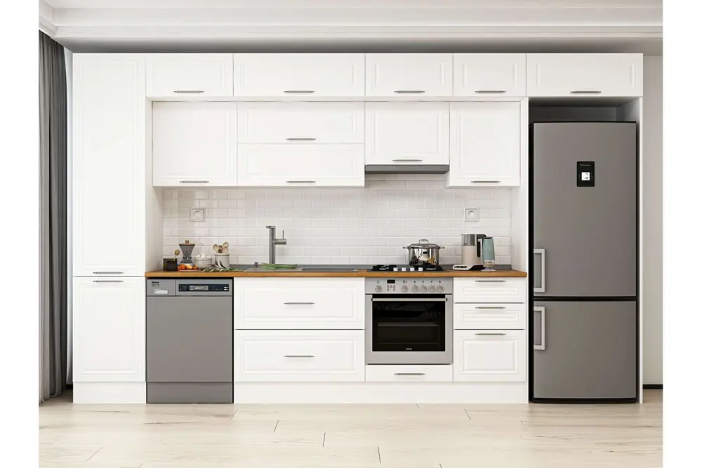 Alvinka 390X240 Cm Klasik Mebran Mutfak Dolabı, Mbb E90B50S50 1 Mebran Beyaz Suntalam